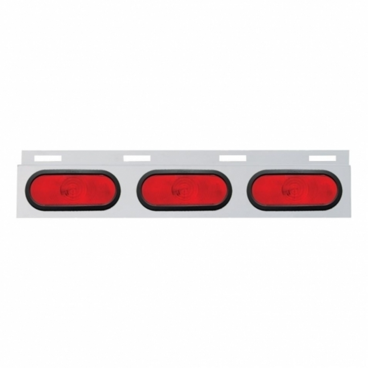 Stainless Top Mud Flap Plate With 3 Oval Lights & Grommet - Red Lens (Each)