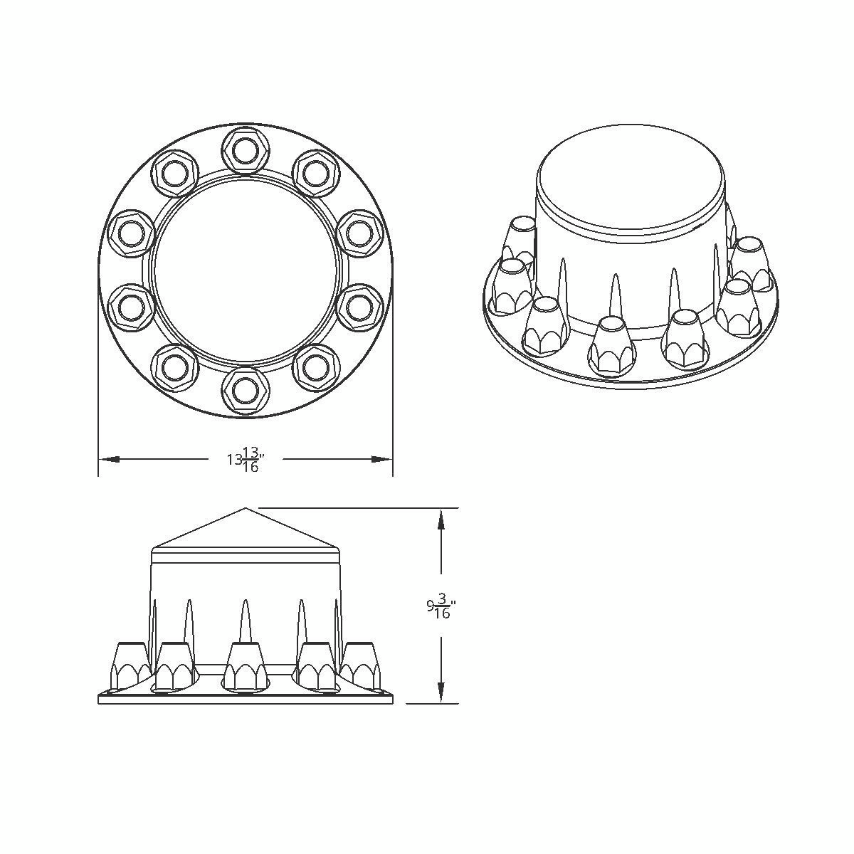 Pointed Rear Axle Cover With 33mm Standard Thread-On Nut Covers - Matte Black
