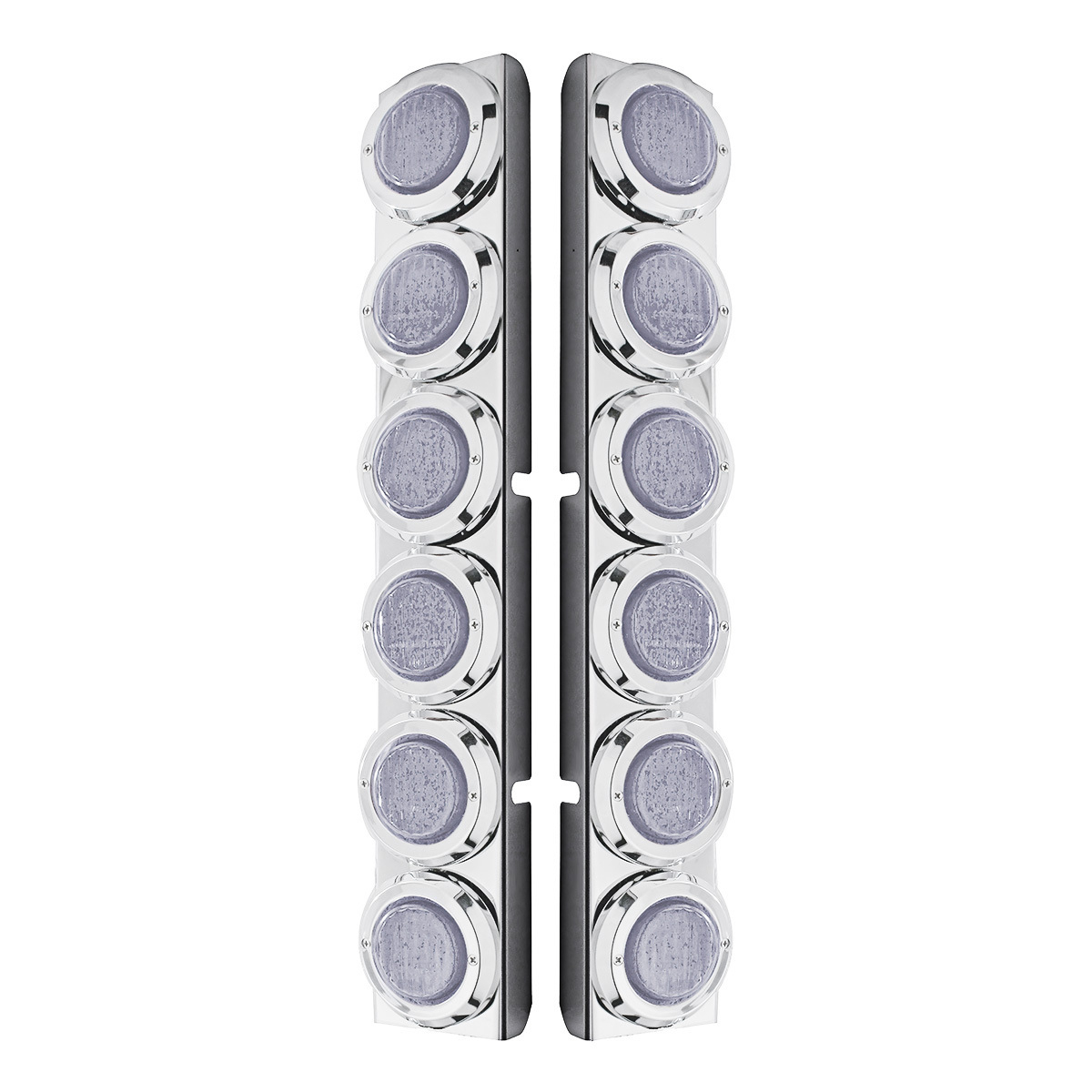 Stainless Rear Air Cleaner Bracket With Twelve 9 LED 2" Lights & Bezels For Peterbilt- Red LED/Clear Lens