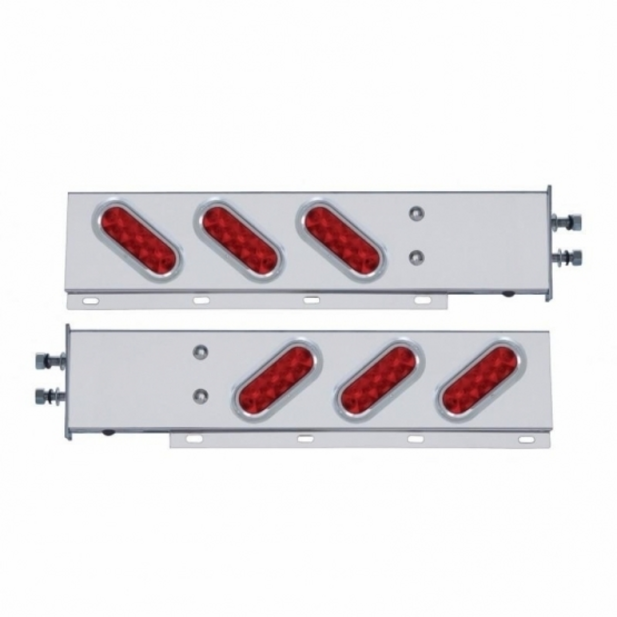 2.5" Bolt Pattern SS Spring Loaded Bar With 6 Oval 10 LED Lights & Visors -Red LED & Lens (Pair)