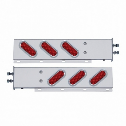 2.5" Bolt Pattern SS Spring Loaded Bar With 6 Oval 10 LED Lights & Visors -Red LED & Lens (Pair)