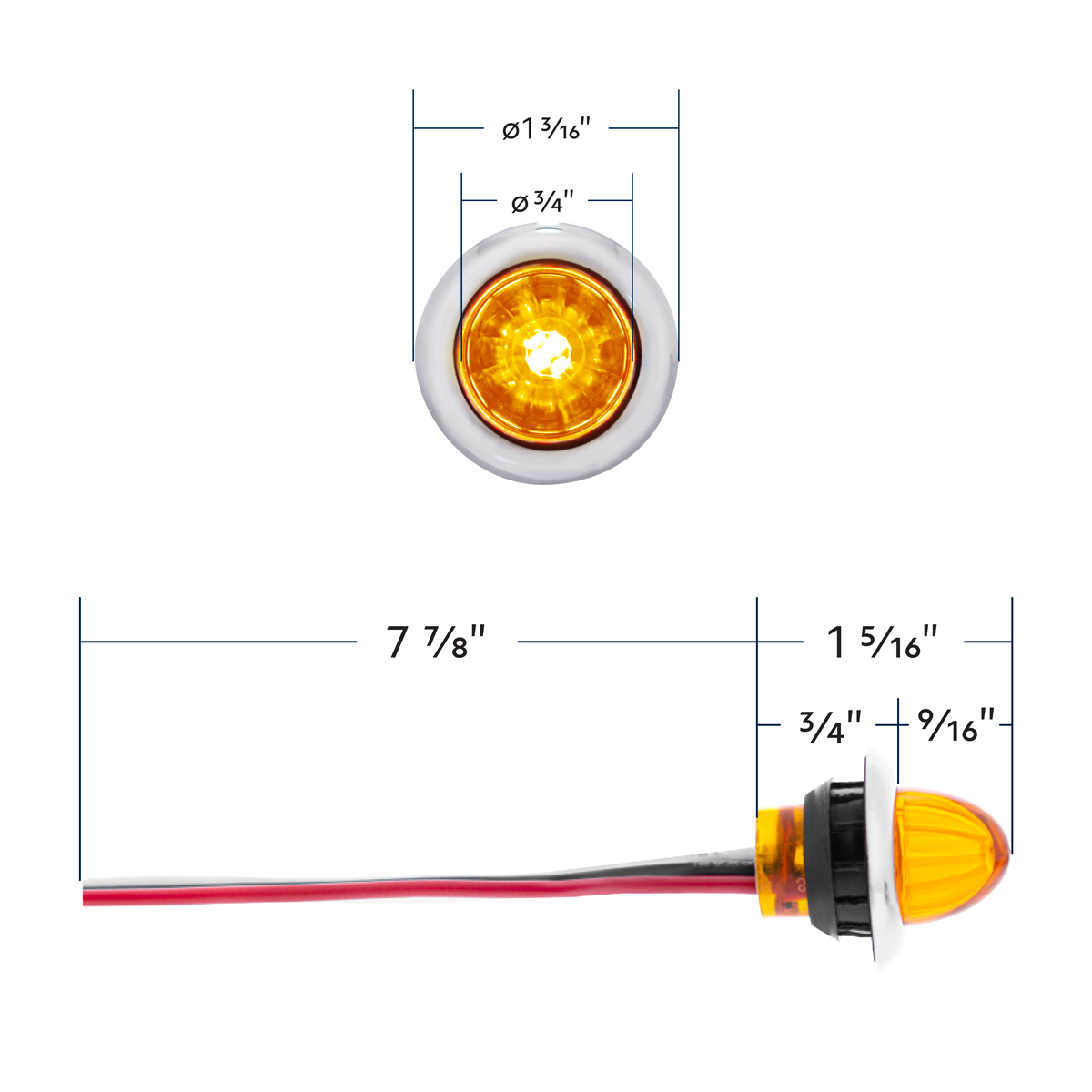 4 LED Dual Function 3/4" Mini Watermelon Light (Clearance/Marker) - Amber LED/Amber Lens