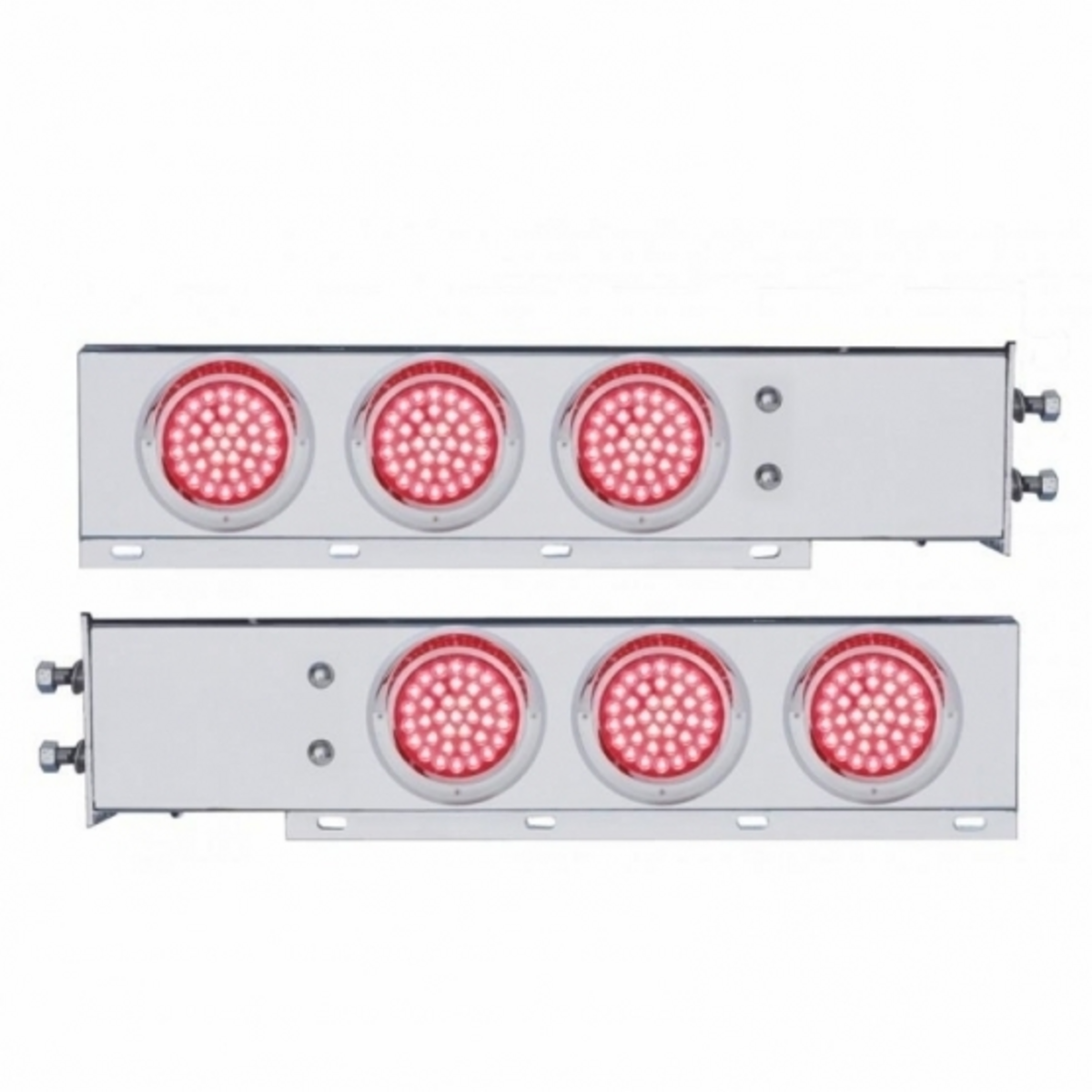 2.5" Bolt Pattern Chrome Spring Loaded Bar W/6X 36 LED 4" Lights & Visors -Red LED & Lens (Pair)