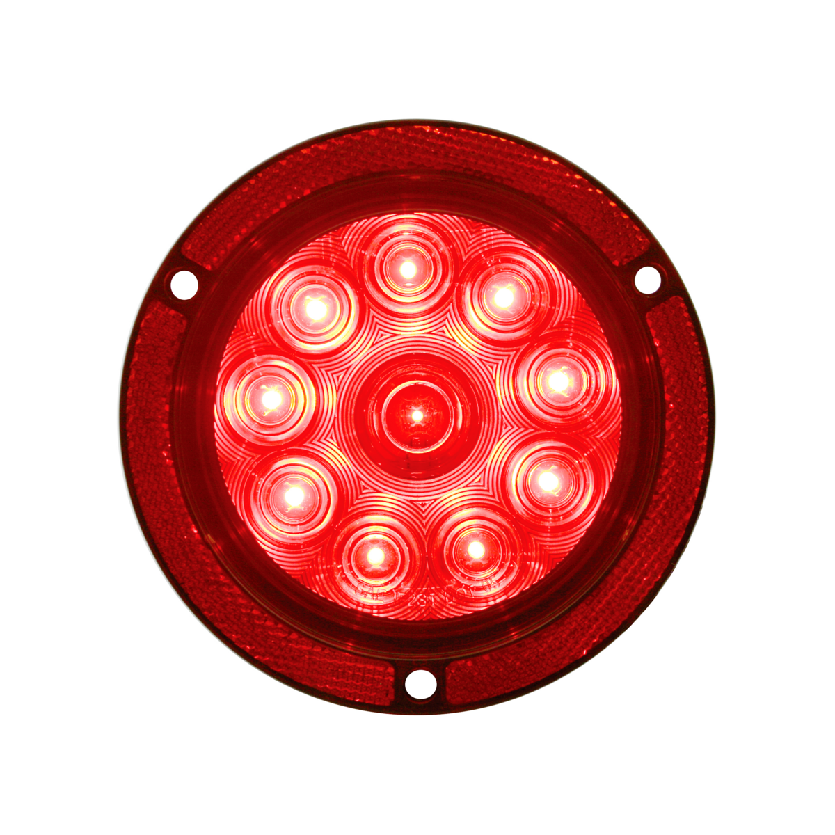 10 LED 4" Round Reflex Flange Mount Light (Stop, Turn & Tail) - Red LED/Red Lens (Bulk)