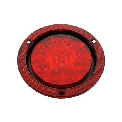 10 LED 4" Round Reflex Flange Mount Light (Stop, Turn & Tail) - Red LED/Red Lens (Bulk)