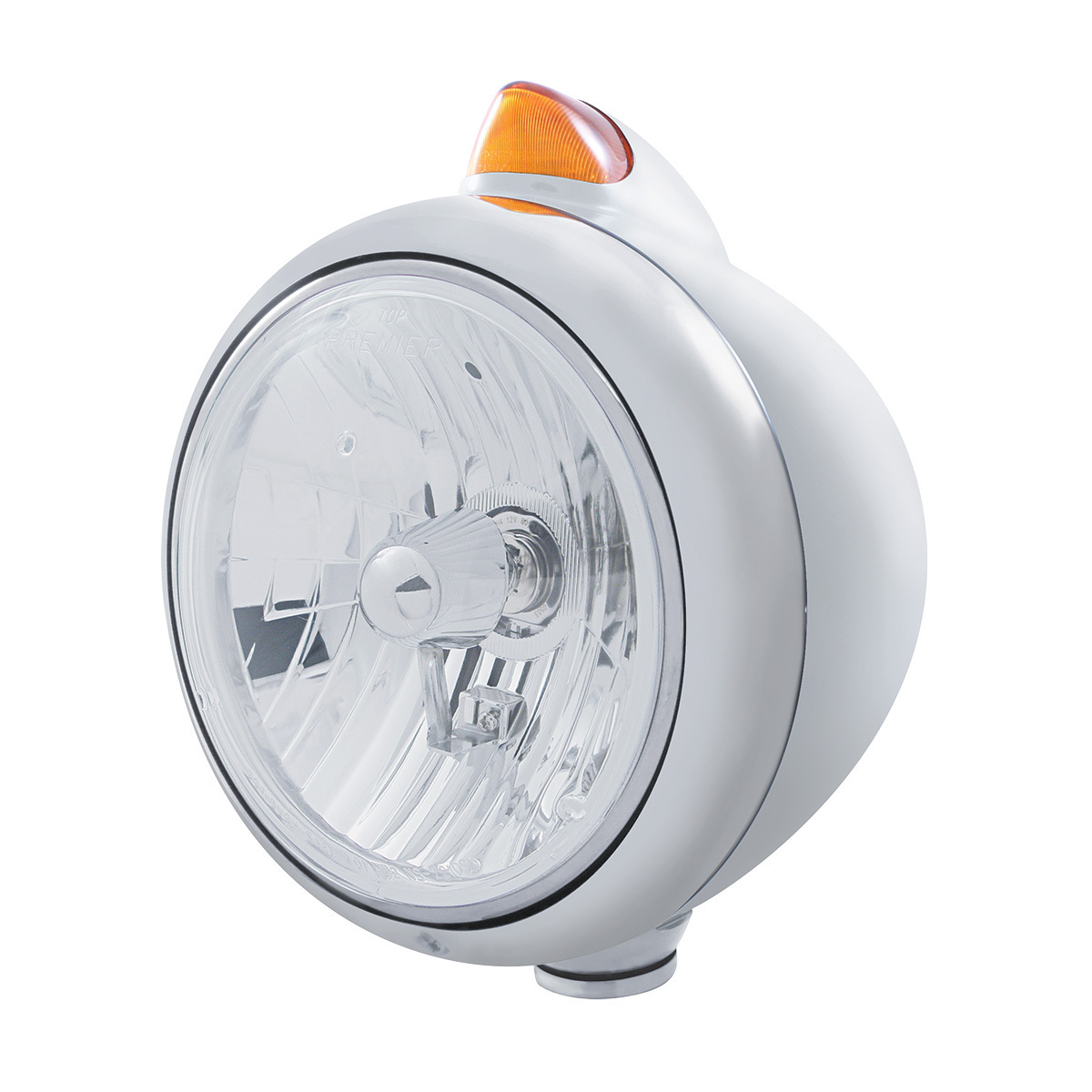 Stainless Steel Guide 682-C Headlight Crystal H4 & Original Style LED Signal - Amber Lens