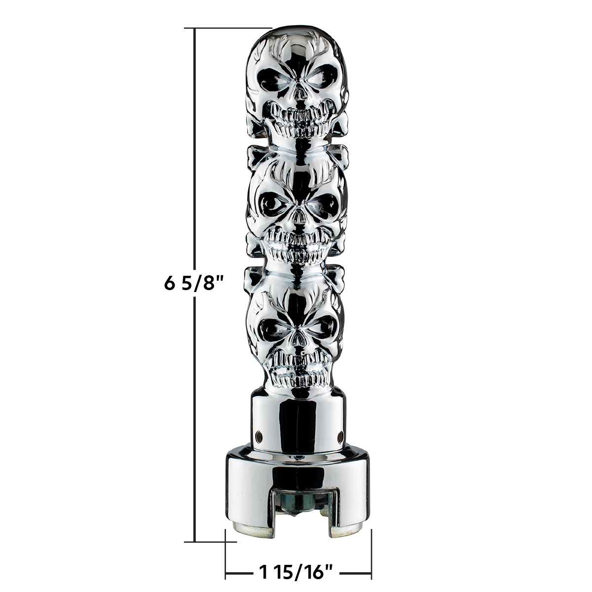 Thread-On 3-Skull Gearshift Knob With Adapter For Eaton-Fuller 13/15/18 Speed Shifter- Chrome