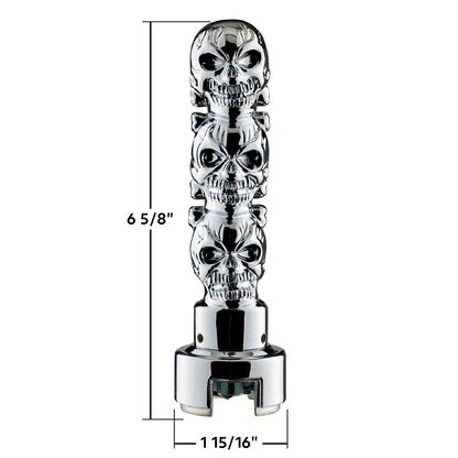 Thread-On 3-Skull Gearshift Knob With Adapter For Eaton-Fuller 13/15/18 Speed Shifter- Chrome