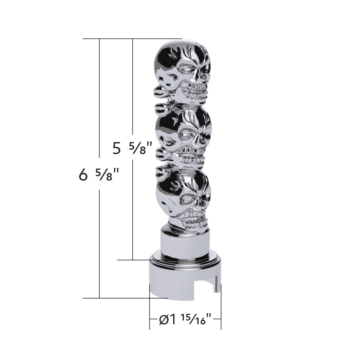 Thread-On 3-Skull Gearshift Knob With Adapter For Eaton-Fuller 13/15/18 Speed Shifter- Chrome