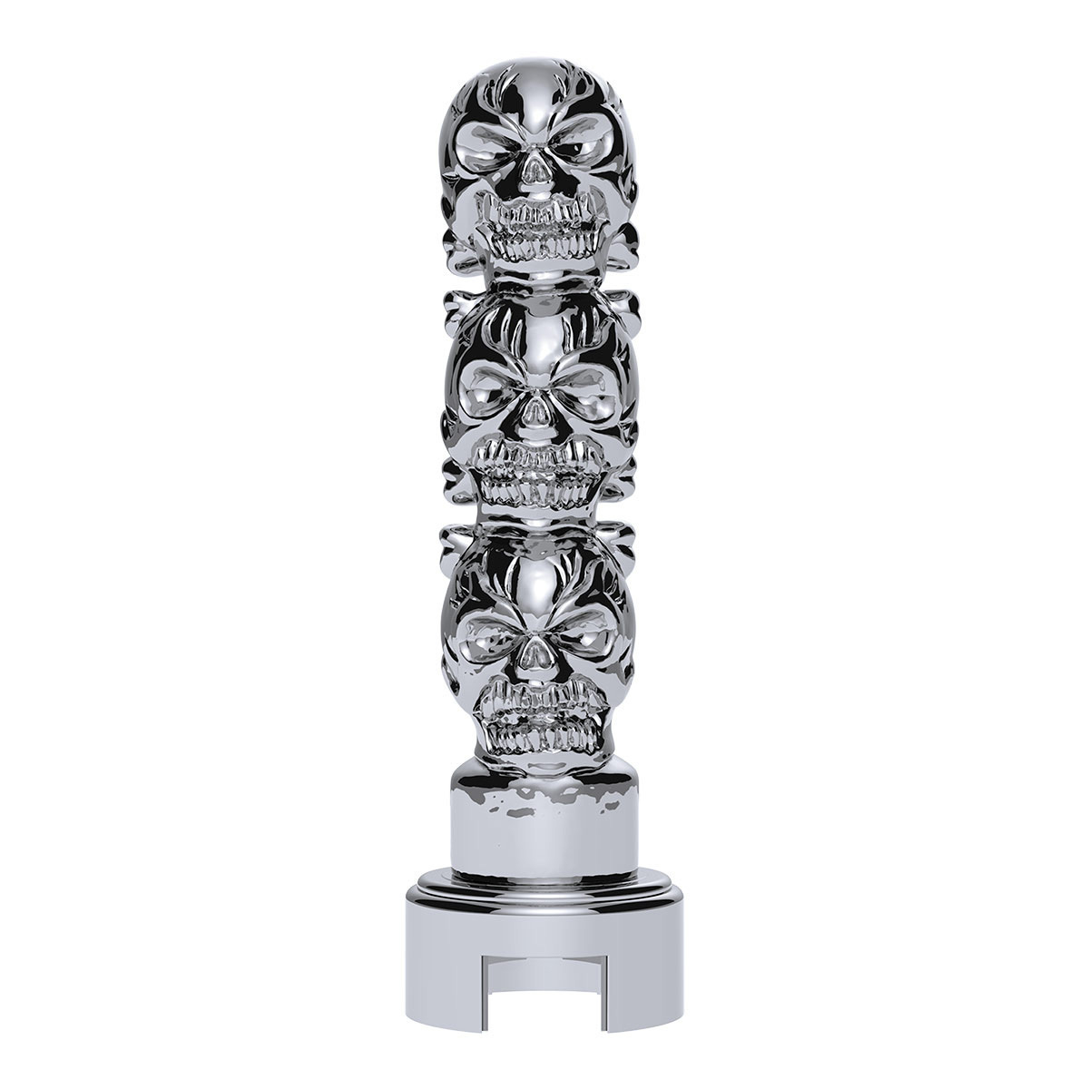 Thread-On 3-Skull Gearshift Knob With Adapter For Eaton-Fuller 13/15/18 Speed Shifter- Chrome