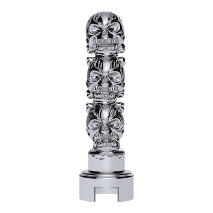 Thread-On 3-Skull Gearshift Knob With Adapter For Eaton-Fuller 13/15/18 Speed Shifter- Chrome