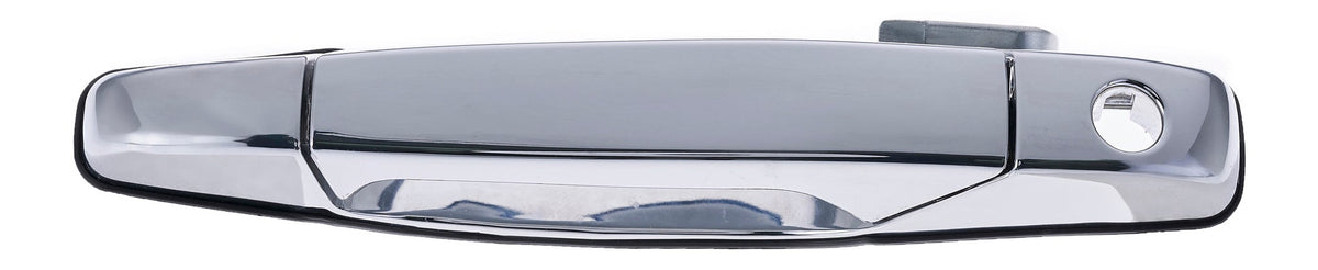 Exterior Door Handle Front LH, Front RH, Rear LH, Rear RH Plastic All Chrome for 2007-2013 Chevrolet Avalanche Tahoe Suburban Silverado; 2007-2013 GMC Yukon Sierra; 2007-2013 Cadillac Escalade
