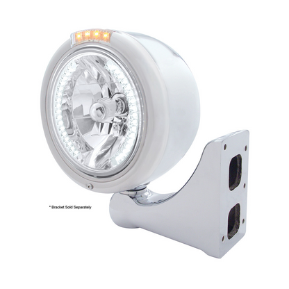 Stainless Steel Classic Half Moon Headlight H4 With White LED & Signal - Clear Lens