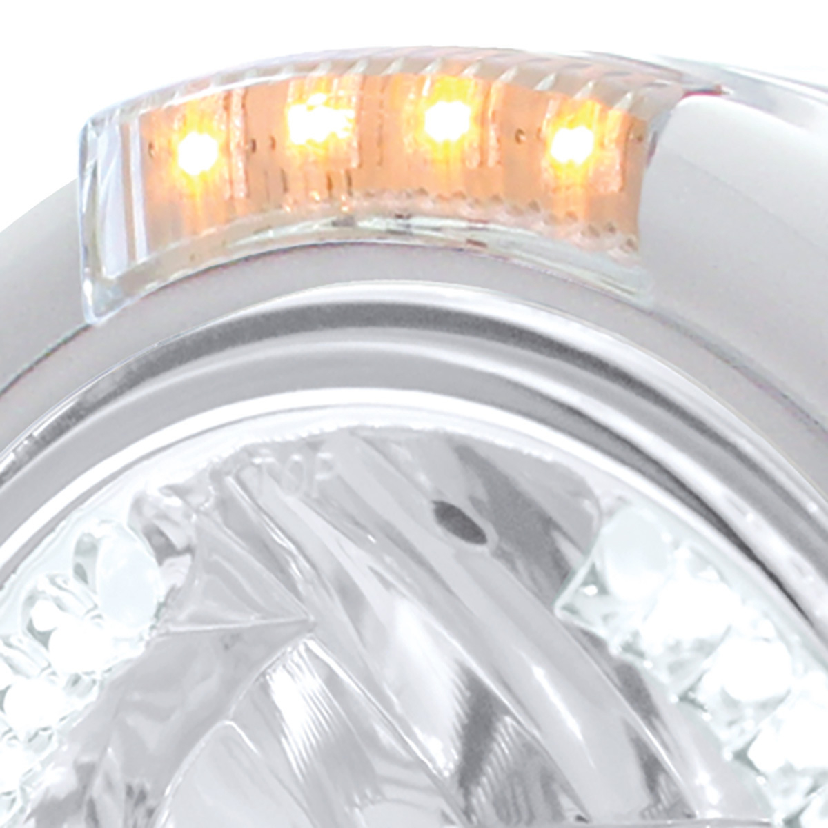 Stainless Steel Classic Half Moon Headlight H4 With White LED & Signal - Clear Lens
