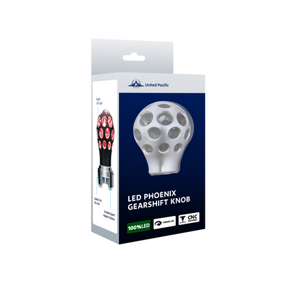 Thread-On Annodized Phoenix Ball Gearshift Knob With LED 13/15/18 Speed Adapter-White LED