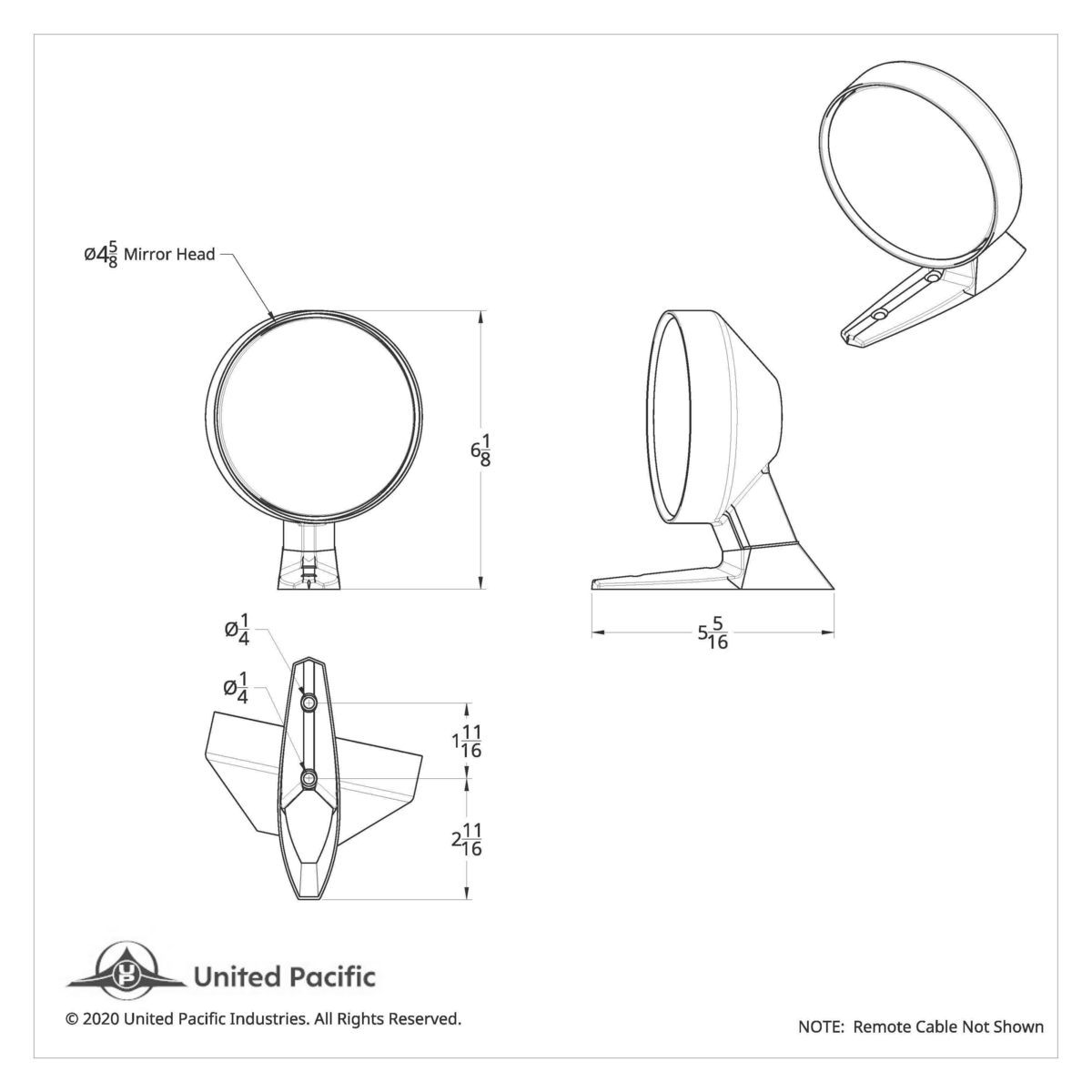 Remote Exterior Mirror For 1964.5 -66 Ford Mustang - L/H