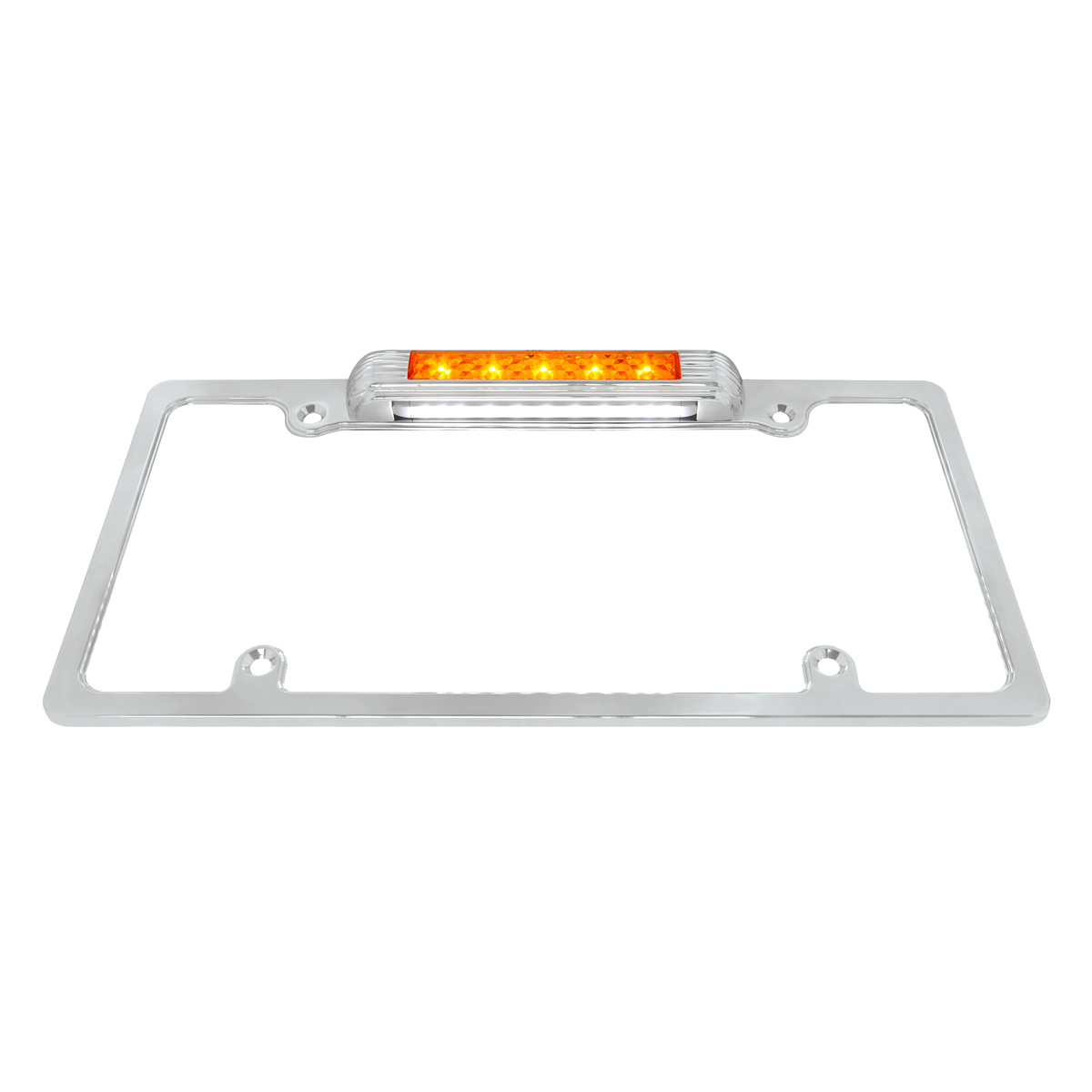 Chrome License Plate Frame With Auxiliary Light - Amber LED/Amber Lens