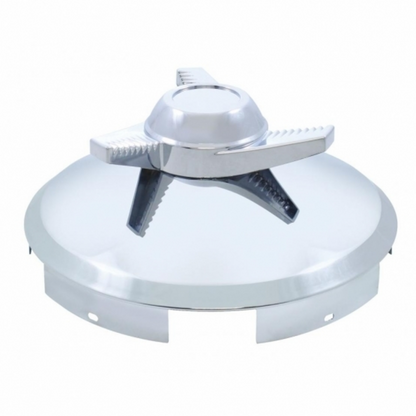 5 Even Notched Chrome Front Hubcap With 3 Bar Left Swing Spinner - 1" Lip