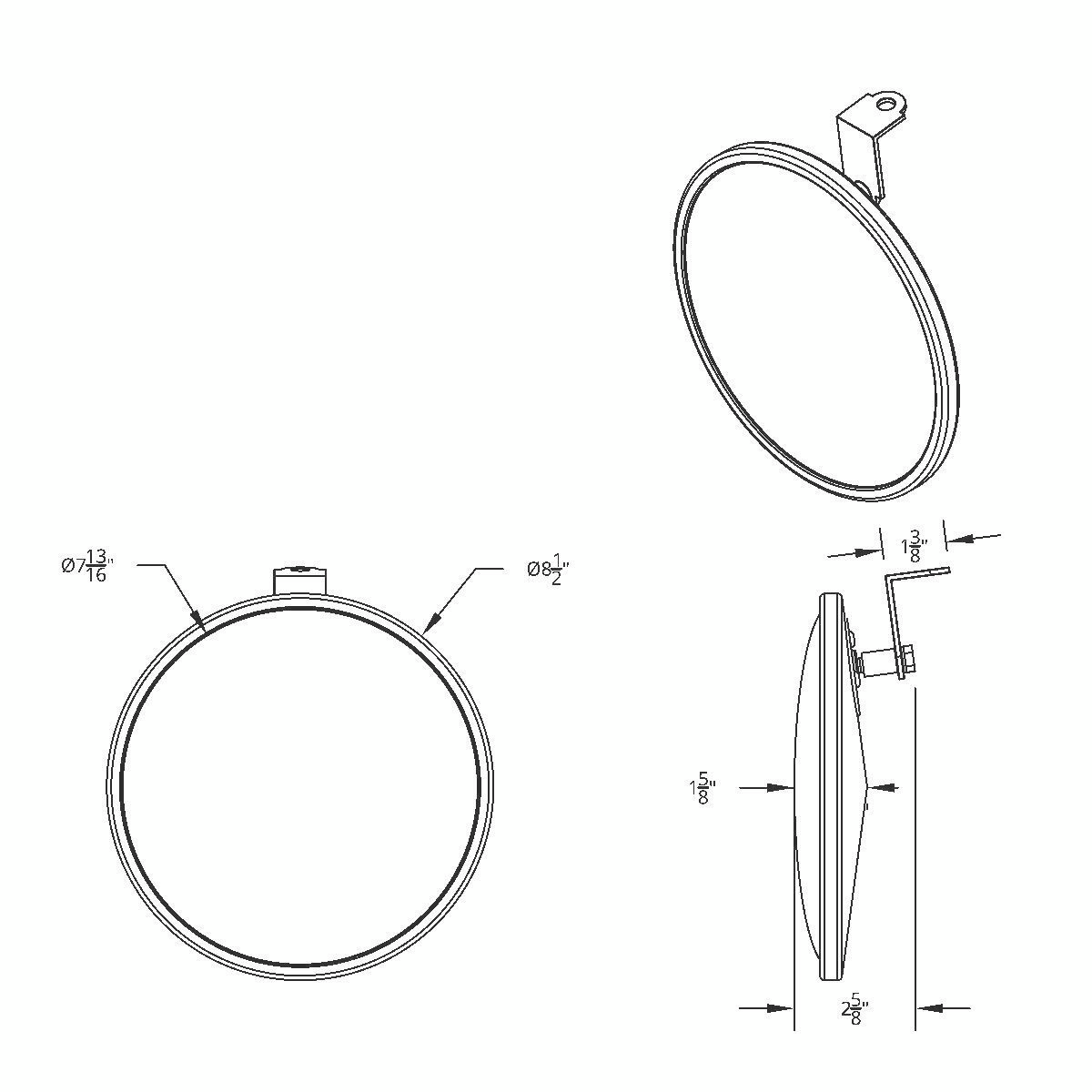 8-1/2" 430 Stainless Steel 320R Convex Mirror - Offset Mounting Stud