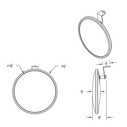 8-1/2" 430 Stainless Steel 320R Convex Mirror - Offset Mounting Stud