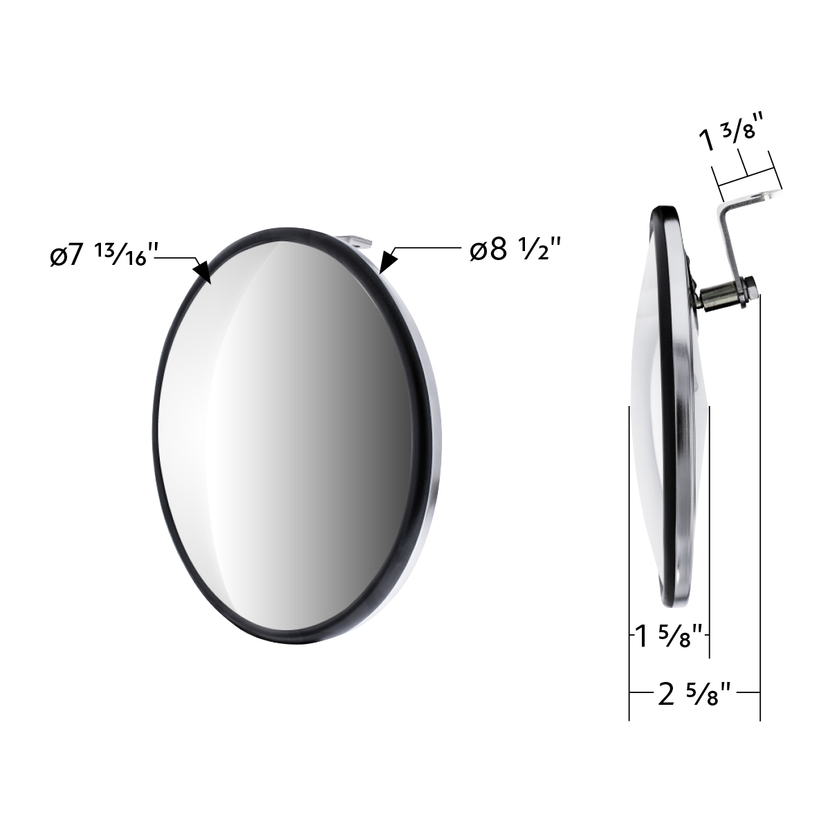 8-1/2" 430 Stainless Steel 320R Convex Mirror - Offset Mounting Stud