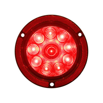 10 LED 4" Round Reflex Flange Mount Light (Stop, Turn & Tail) - Red LED/Red Lens