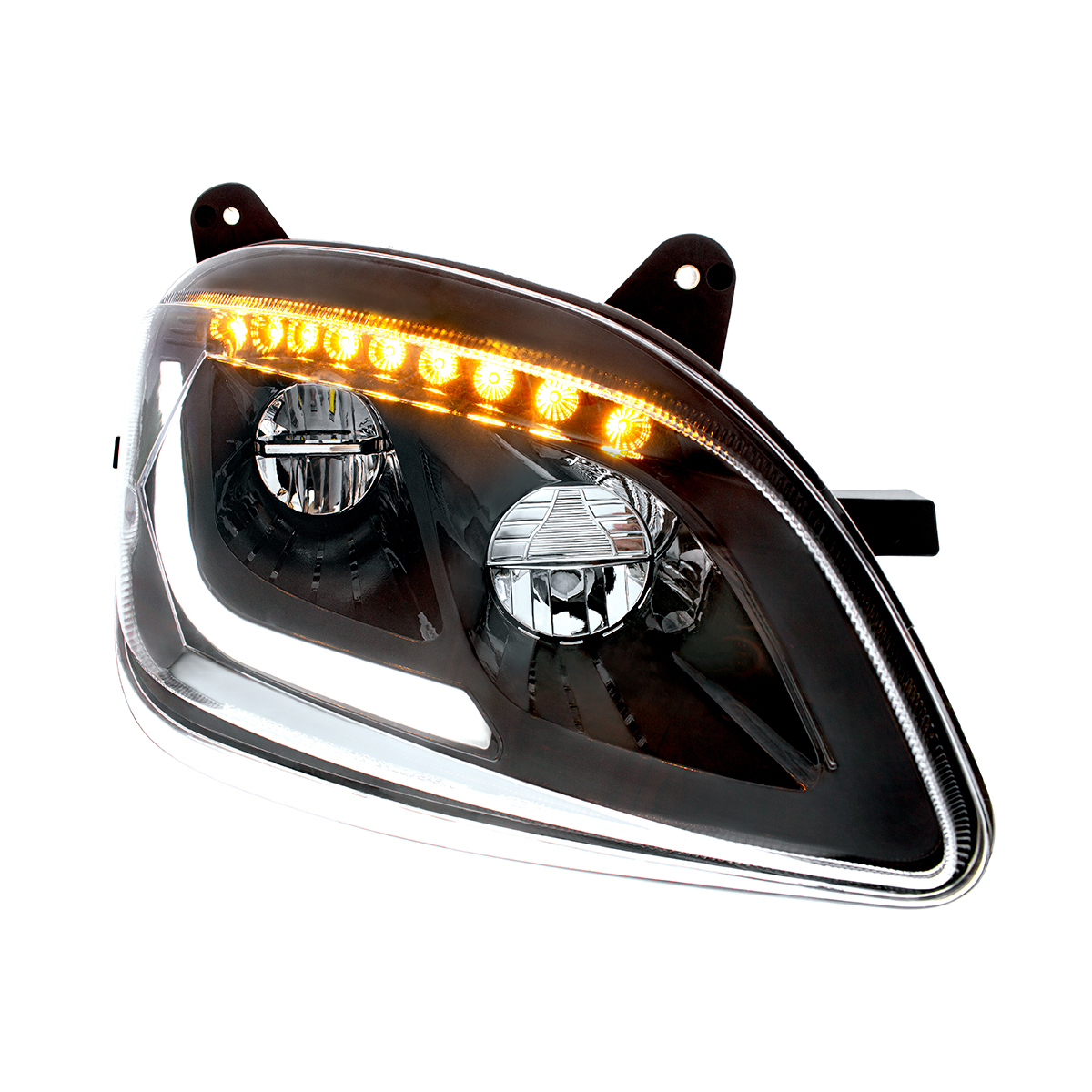 Black LED Headlight W/Sequential LED Turn Signal For Peterbilt 579 (2012-21) & 587 (2010-16) - Passenger