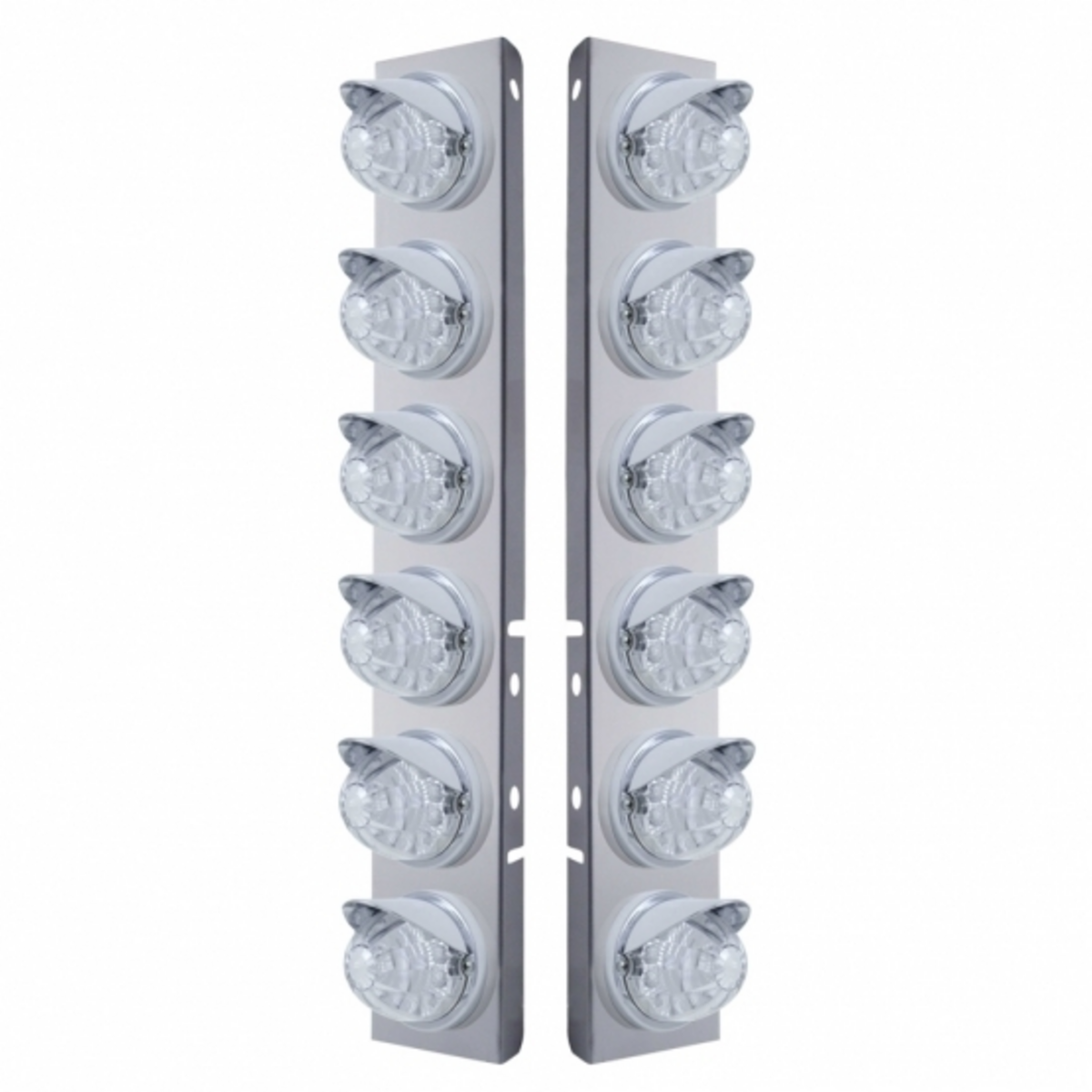 SS Front Air Cleaner Bracket With 12X 17 LED Reflector Watermelon Lights & Visors For Peterbilt-Amber LED/Clear Lens