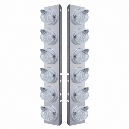 SS Front Air Cleaner Bracket With 12X 17 LED Reflector Watermelon Lights & Visors For Peterbilt-Amber LED/Clear Lens