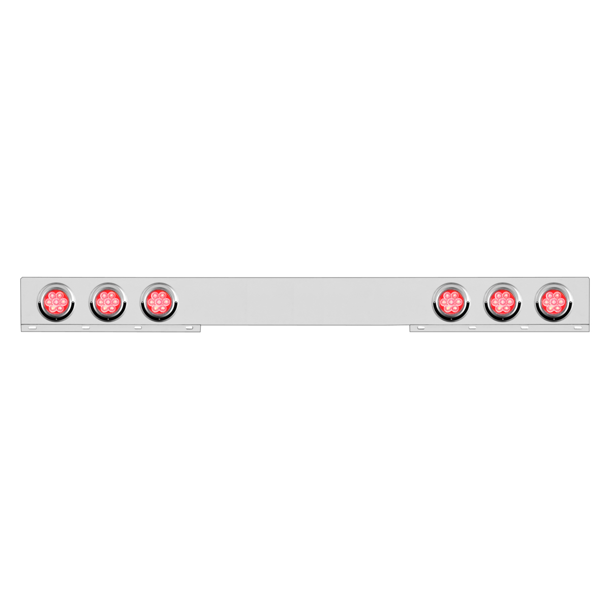 Chrome 1 Piece Rear Light Bar With Six 7 LED 4" Reflector Lights & Visors - Red LED/Clear Lens