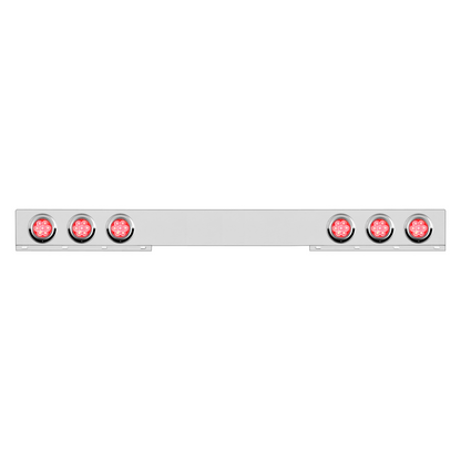 Chrome 1 Piece Rear Light Bar With Six 7 LED 4" Reflector Lights & Visors - Red LED/Clear Lens