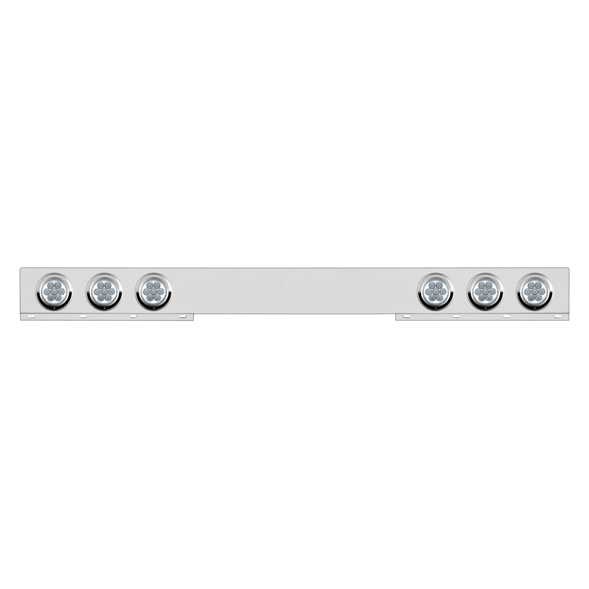 Chrome 1 Piece Rear Light Bar With Six 7 LED 4" Reflector Lights & Visors - Red LED/Clear Lens