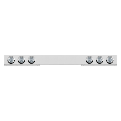 Chrome 1 Piece Rear Light Bar With Six 7 LED 4" Reflector Lights & Visors - Red LED/Clear Lens