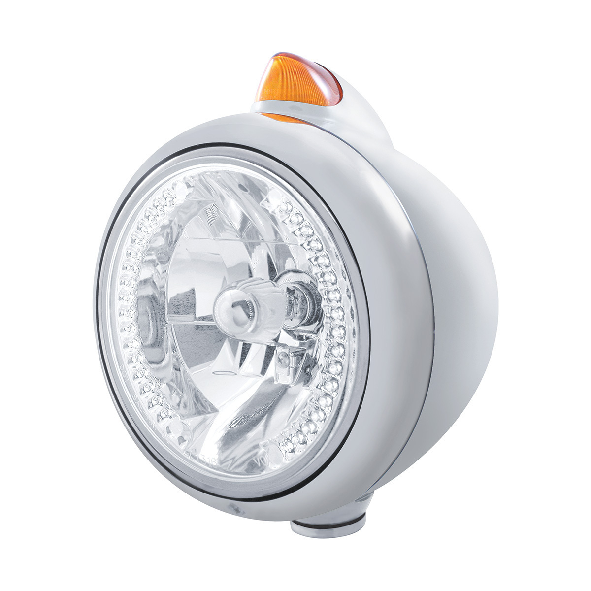 Chrome Guide 682-C Headlight H4 With White LED & Original Style LED Signal - Amber Lens