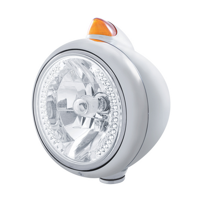 Chrome Guide 682-C Headlight H4 With White LED & Original Style LED Signal - Amber Lens