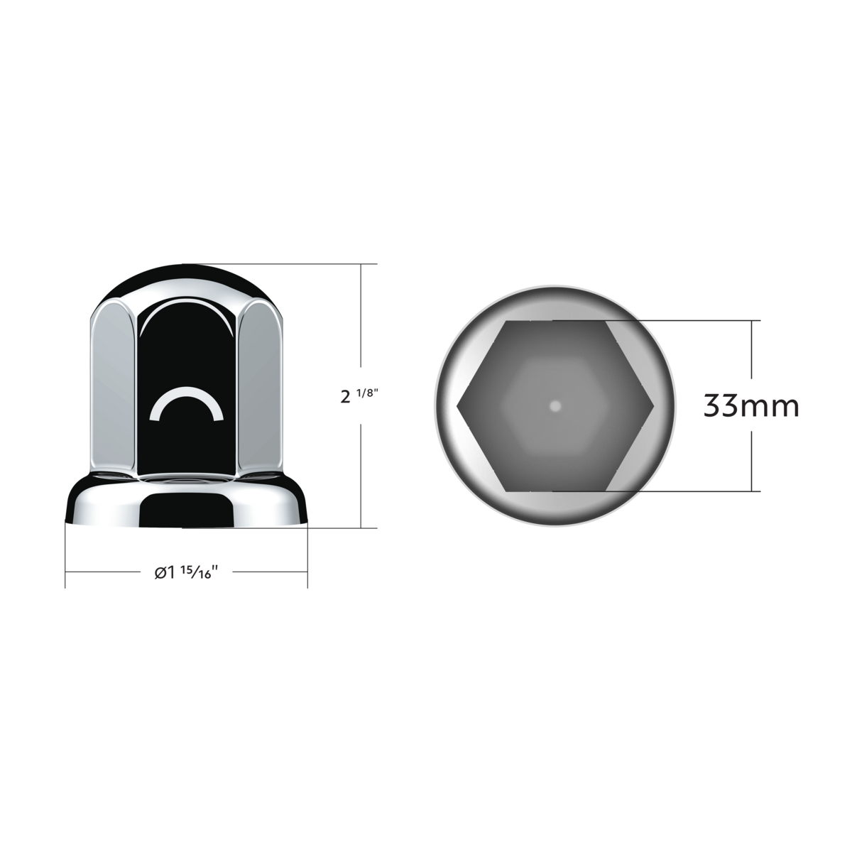 33mm x 2-1/8" Stainless Standard Nut Covers With Flange (50-Pack)