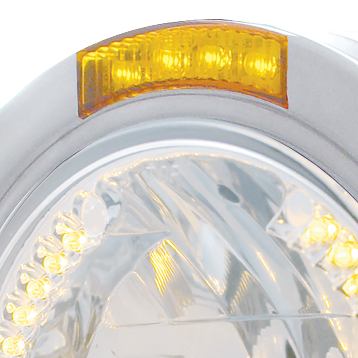 Stainless Steel Bullet Half Moon Headlight H4 With Amber LED & Signal - Amber Lens