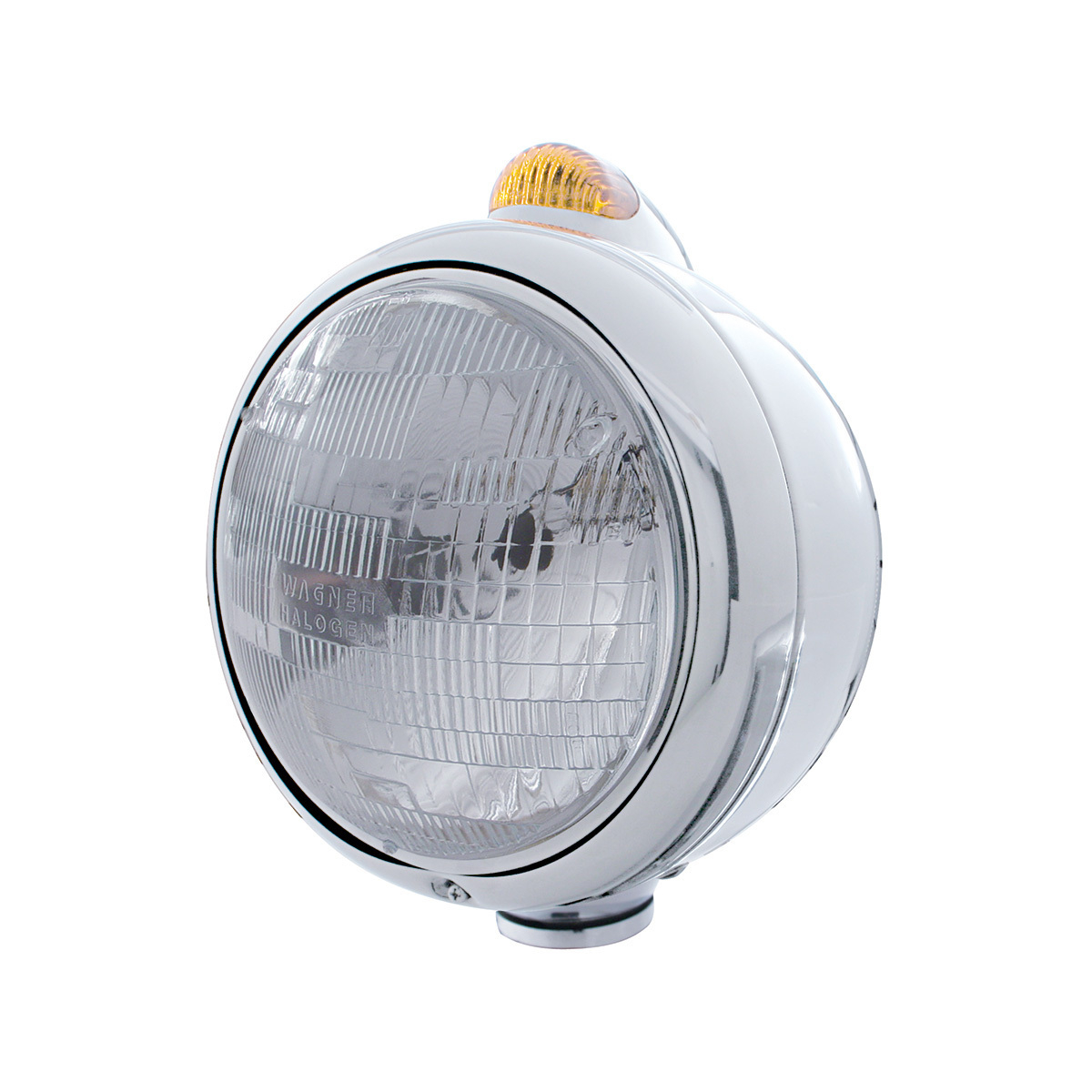 Stainless Steel Guide 682-C Headlight H6024 & Dual Mode LED Signal - Amber Lens