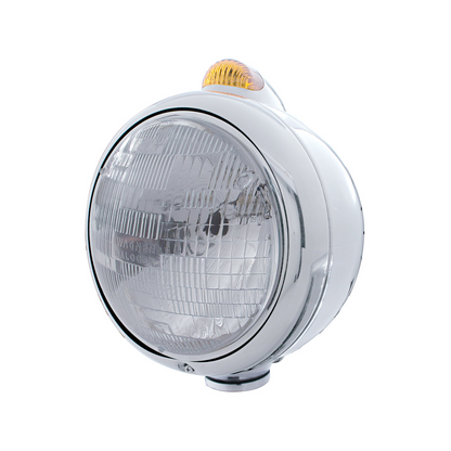 Stainless Steel Guide 682-C Headlight H6024 & Dual Mode LED Signal - Amber Lens