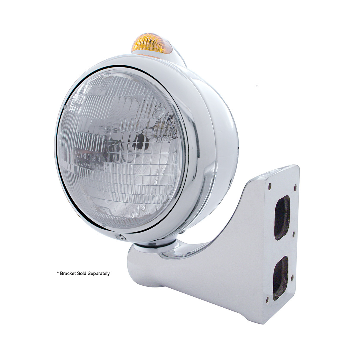 Stainless Steel Guide 682-C Headlight H6024 & Dual Mode LED Signal - Amber Lens