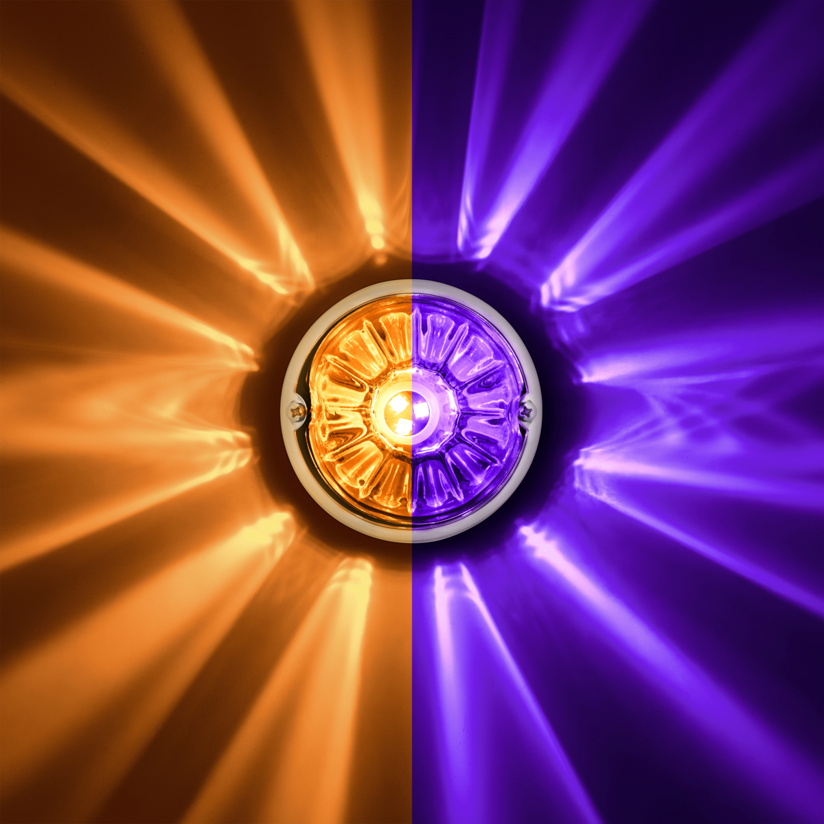 360-Degree Double Fury LED Bulb Glass Watermelon Flush Mount Kit-Amber & Purple LED