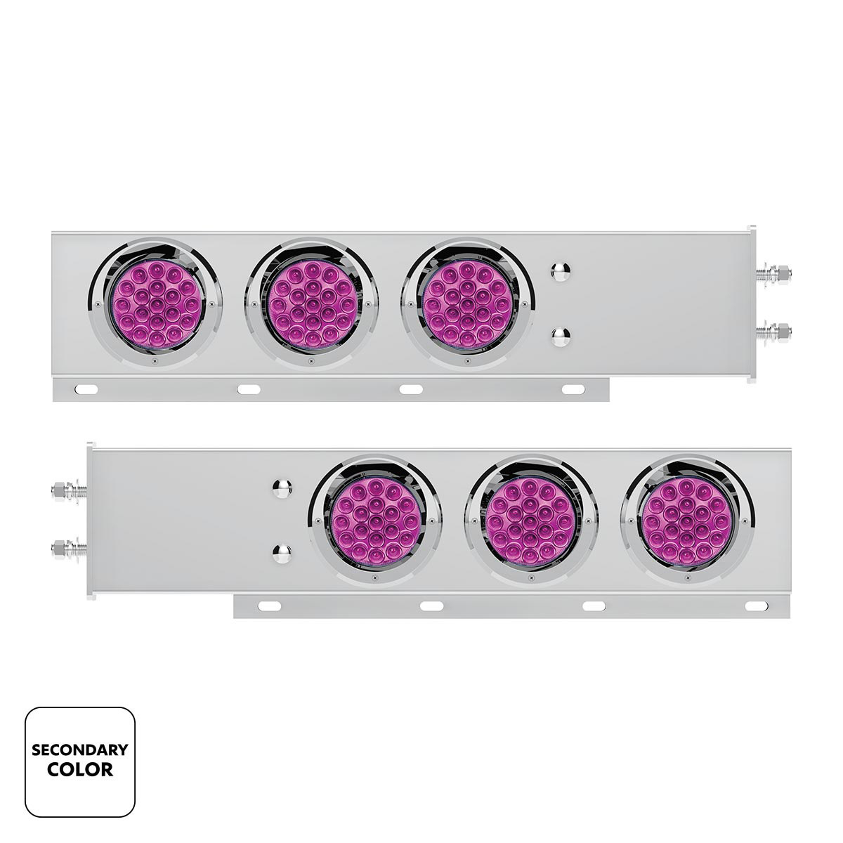 2.5" Bolt Pattern SS Spring Loaded Light Bar With 6X Double Fury 19 LED Lights & Visors-Red & Purple(Pair)