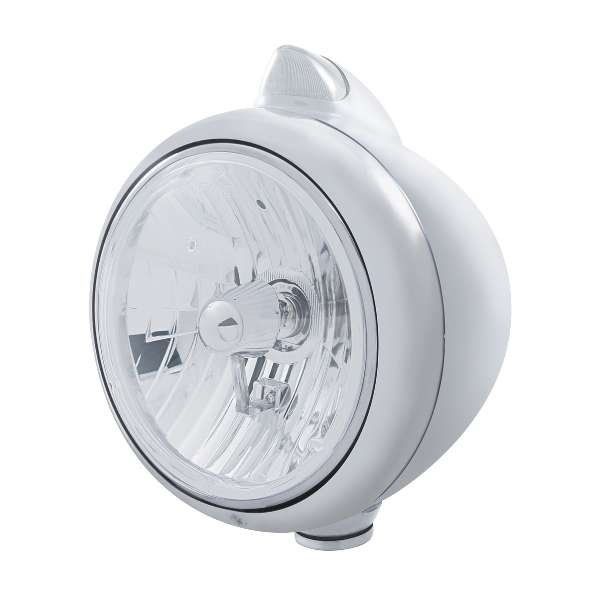Stainless Steel Guide 682-C Headlight Crystal H4 & Original Style LED Signal - Clear Lens