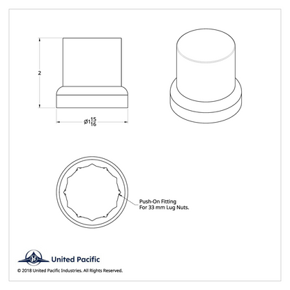 33mm X 2" Chrome Plastic Flat Top Nut Covers With Flange - Push-On (Color Box of 60)