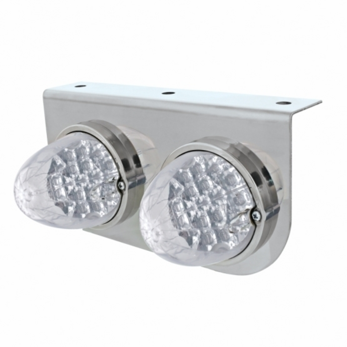 Stainless Light Bracket With 2X 19 LED Reflector Lights - Amber LED/Clear Lens