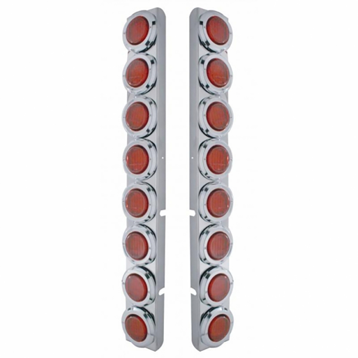 Stainless Rear Air Cleaner Bracket With 16X 9 LED 2" Lights & Bezels For Peterbilt- Red LED/Red Lens
