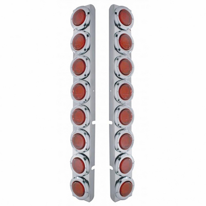 Stainless Rear Air Cleaner Bracket With 16X 9 LED 2" Lights & Bezels For Peterbilt- Red LED/Red Lens