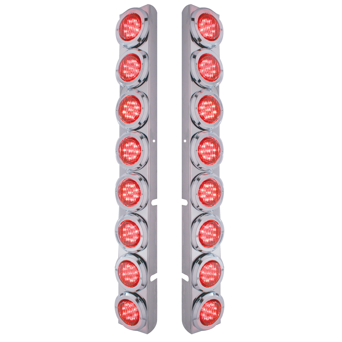 Stainless Rear Air Cleaner Bracket With 16X 9 LED 2" Lights & Bezels For Peterbilt- Red LED/Red Lens