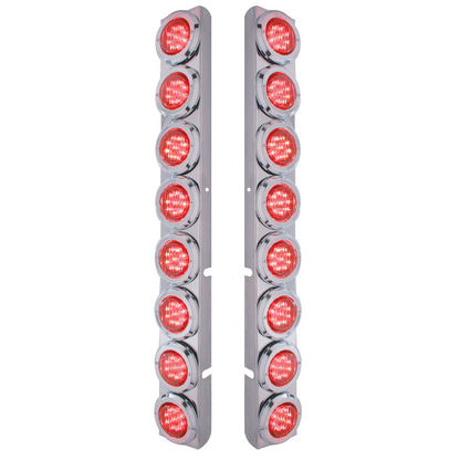 Stainless Rear Air Cleaner Bracket With 16X 9 LED 2" Lights & Bezels For Peterbilt- Red LED/Red Lens