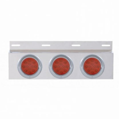 Stainless Top Mud Flap Plate With 3X 12 LED 4" Lights & Visors - Red LED/Red Lens (Each)